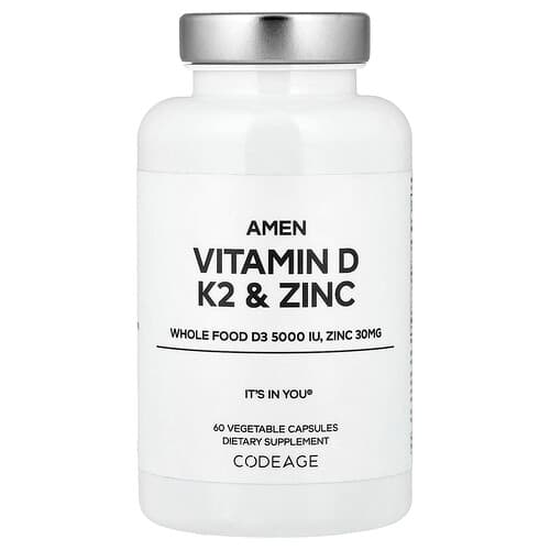 Codeage, Amen, Vitamin D, K2 & Zinc, 60 Vegetable Capsules