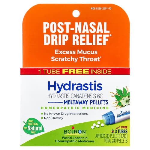 Boiron, Hydrastis Meltaway Pellets , 3 Tubes, 80 Pellets Each