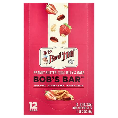 Bob's Red Mill, Bob's Bar™, Peanut Butter, Jelly & Oats, 12 Bars, 1.76 oz (50 g) Each