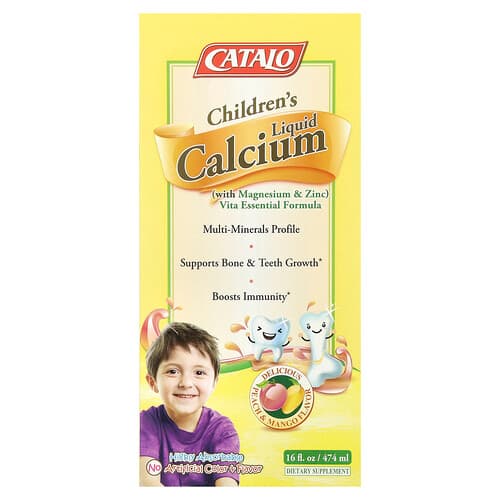 CATALO, Children's Liquid Calcium with Magnesium & Zinc, Peach and Mango, 16 fl oz (474 ml)