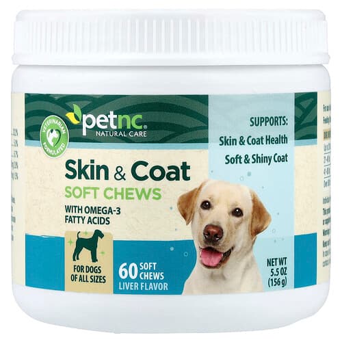 petnc NATURAL CARE, Skin & Coat Soft Chews, For Dogs, All Sizes, Liver, 60 Soft Chews, 5.5 oz (156 g)