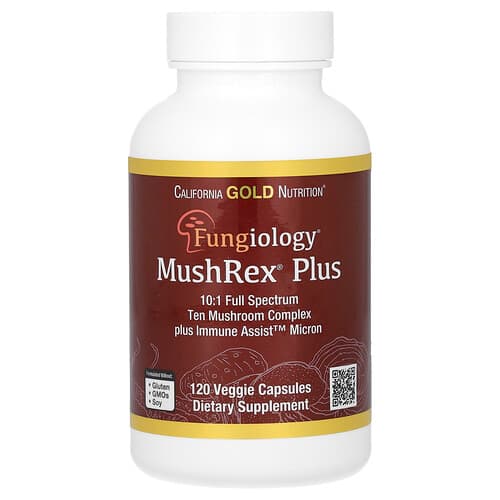 California Gold Nutrition, Fungiology, MushRex Plus, Full-Spectrum Ten Mushroom Complex with Agaricus, Chaga, Cordyceps, and Lion's Mane, 120
