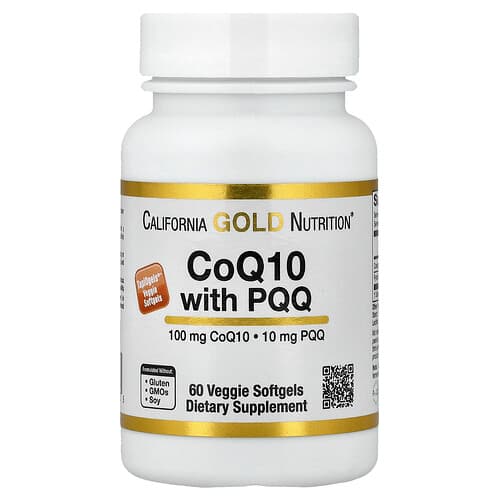 California Gold Nutrition, CoQ10 with PQQ, Ubiquinone USP, Tapioca Veggie Softgel with Sunflower Lecithin, 100 mg, 60 Veggie Softgel