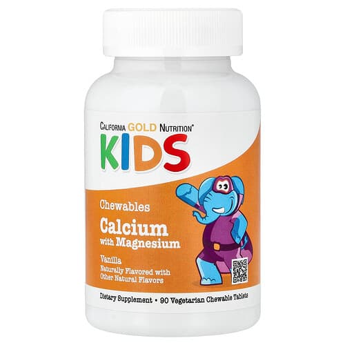 California Gold Nutrition, Chewable Calcium with Magnesium For Children, Vanilla, 90 Vegetarian Tablets