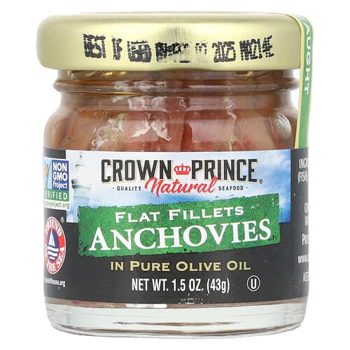 Crown Prince Natural, Flat Fillets Anchovies, In Pure Olive Oil, 1.5 oz (43 g)