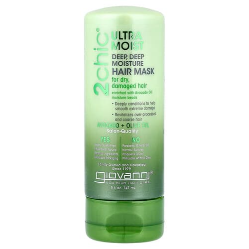 Giovanni, 2chic®, Ultra-Moist Deep Deep Moisture Hair Mask, For Dry, Damaged Hair, Avocado + Olive Oil, 5 fl oz (147 ml)