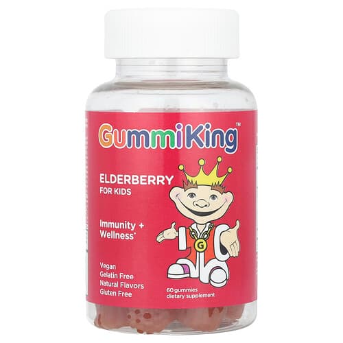 GummiKing, Elderberry for Kids, Immunity + Wellness, Lemon Raspberry, 60 Gummies