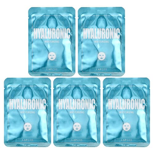Lapcos, Hyaluronic Moisturizing Beauty Sheet Mask Set, 5 Sheets, 0.84 fl oz (25 ml) Each