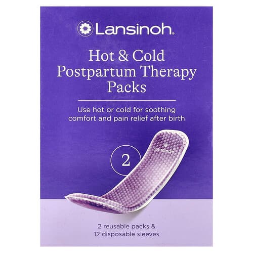 Lansinoh, Hot & Cold Postpartum Therapy Packs, 2 Reusable Packs & 12 Disposable Sleeves