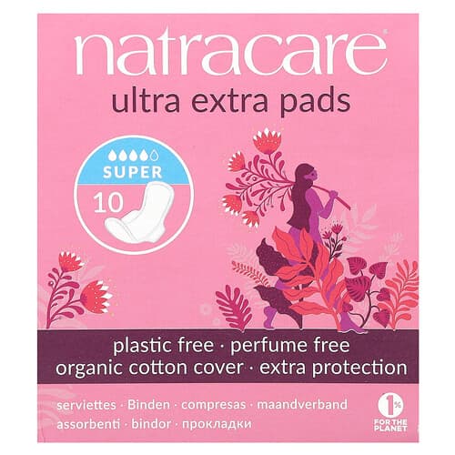 Natracare, Ultra Extra Pads, Organic Cotton Cover, Super, 10 Pads
