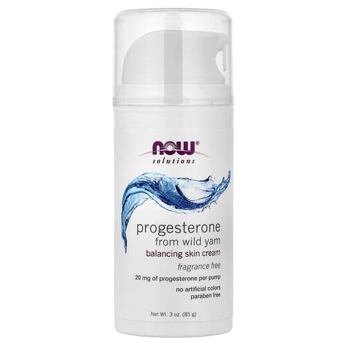 NOW Foods, Solutions, Progesterone from Wild Yam, Balancing Skin Cream, Fragrance Free, 3 oz (85 g)