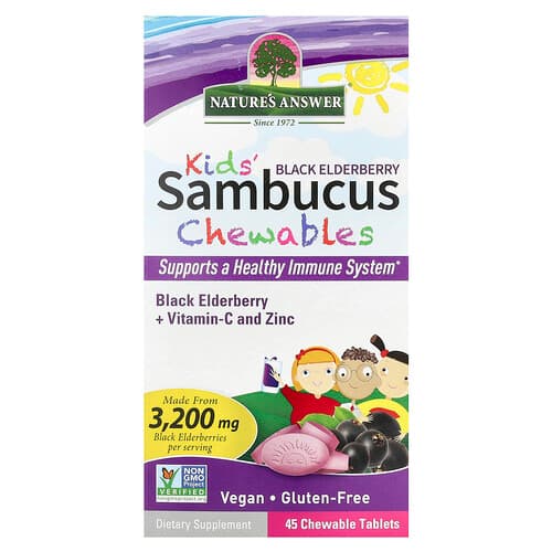 Nature's Answer, Kid's Sambucus Chewables, Black Elderberry + Vitamin-C and Zinc, 45 Chewable Tablets