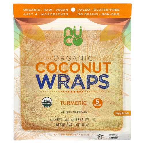 NUCO, Organic Coconut Wraps, Turmeric, 5 Count, 2.47 oz (70 g)
