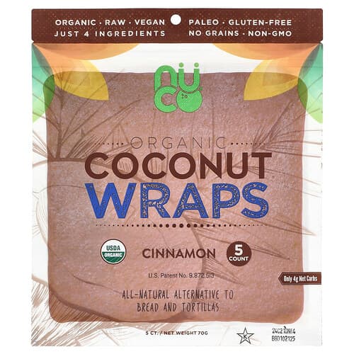 NUCO, Organic Coconut Wraps, Cinnamon, 5 Wraps, 14 g Each
