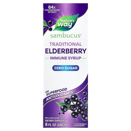 Nature's Way, Sambucus®, Traditional Immune Syrup, Zero Sugar, Elderberry, 8 fl oz (240 ml)