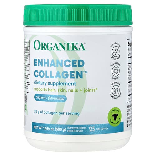 Organika, Enhanced Collagen™, Hydrolyzed Collagen Peptides Powder, Original Flavorless, 17.64 oz (500 g)