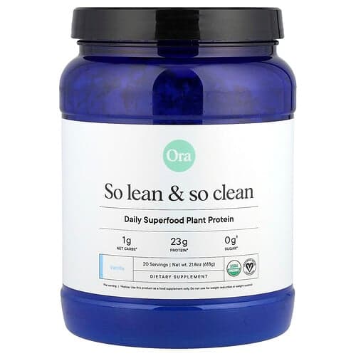 Ora, So Lean & So Clean, Daily Superfood Plant Protein, Vanilla, 21.8 oz (618 g)