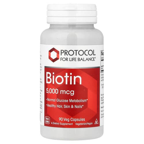 Protocol for Life Balance, Biotin, 5,000 mcg, 90 Veg Capsules