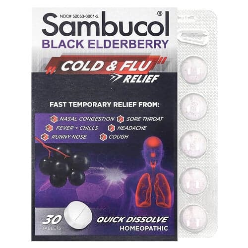 Sambucol, Black Elderberry, Cold & Flu Relief, 30 Tablets