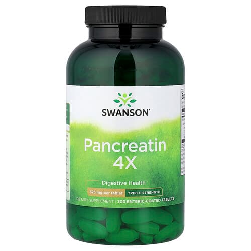 Swanson Vitamins, Pancreatin 4X, 375 mg, 300 Enteric-Coated Tablets