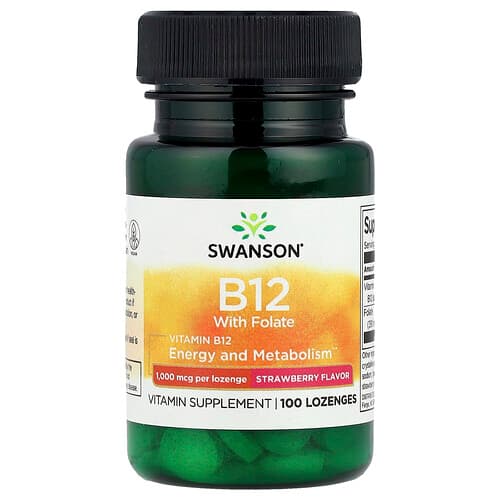 Swanson Vitamins, Vitamin B12 with Folate, Strawberry, 100 Lozenges