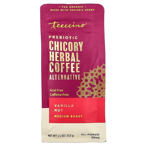 Teeccino, Prebiotic Chicory Herbal Coffee Alternative, Vanilla Nut, Medium Roast, Caffeine Free, 11 oz (312 g)