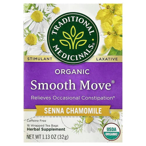 Traditional Medicinals, Organic Smooth Move®, Senna Chamomile, Caffeine Free, 16 Wrapped Tea Bags, 1.13 oz (32 g)