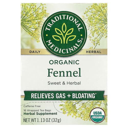 Traditional Medicinals, Organic Fennel, Caffeine Free, 16 Wrapped Tea Bags, 1.13 oz (32 g)