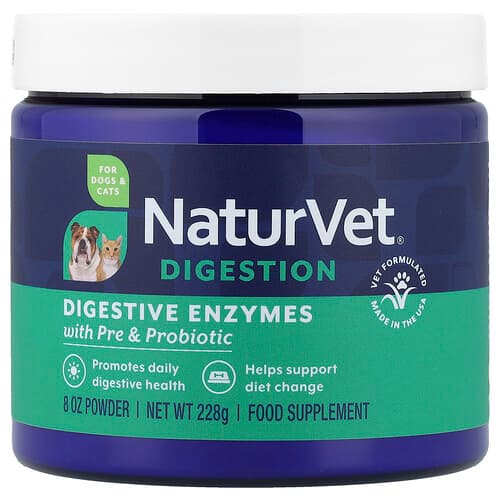 NaturVet, Digestion, Digestive Enzymes With Pre & Probiotic, For Dogs & Cats, 8 oz (228 g)